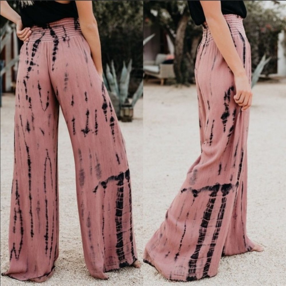 Tie Dye Palazzo Pants Trousers Wide Leg Boho - Picture 3 of 4
